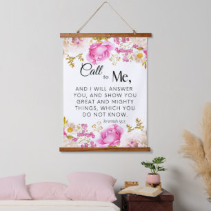 Jeremia 33:3 Roep Mij de Roze Bloemen Schrift Hangend Wandkleed