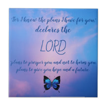 Jeremiah 29:11 Blue Butterfly Ceramic Tile