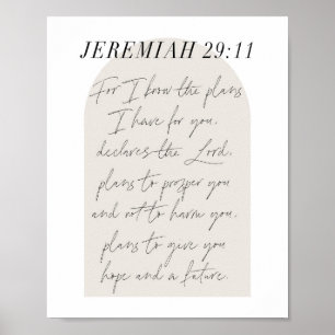 Jeremiah 29:11 Minimale Boho Beige Arch Script Poster