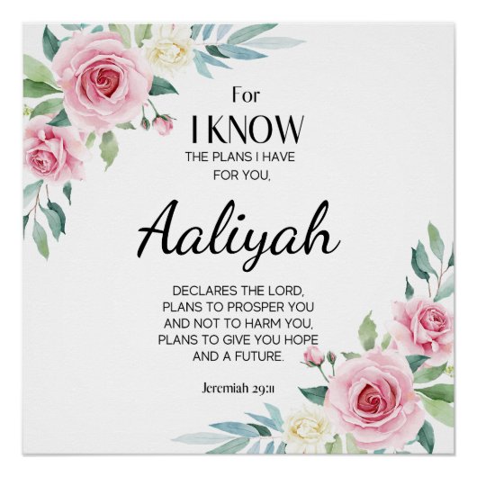Jeremiah 29:11 Roze Rose Personaliseren Perfect Poster (Voorkant)