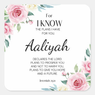 Jeremiah 29:11 Roze Rose Personaliseren Vierkante Sticker