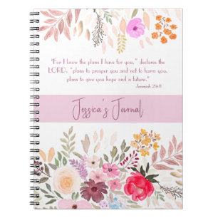 Jeremiah 29:11 - Want ik ken de Plannen Pink Flora Notitieboek