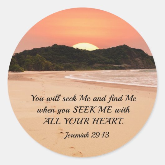 Jeremiah 29:13 Zoek me met Al Uw Heart Bijbel Ronde Sticker (Voorkant)