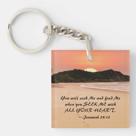 Jeremiah 29:13 Zoek me met Al Uw Heart Bijbel Sleutelhanger (Voorkant)