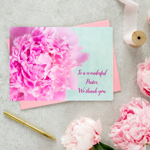 Jeremiah 3:15 Roze Pioen Dank U Dominee Bedankkaart