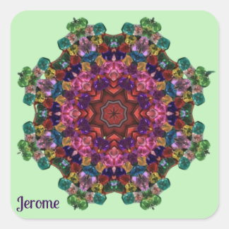 JEROME ~ Groen Roze Paarse Blauwe Kaleidoscoop 3D  Vierkante Sticker