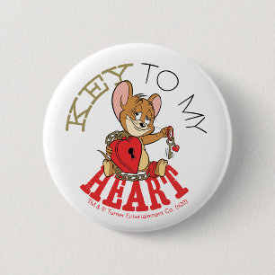 Jerry Mouse "Key to My Heart"-Valentijn Ronde Button 5,7 Cm
