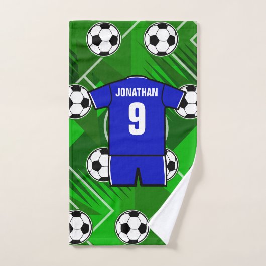 Jersey bleu de football personnalisé avec blanc (Serviette à main)