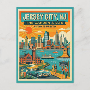 Jersey City NJ Poort naar Manhattan Retro Briefkaart