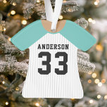 Jersey de baseball Turquoise personnalisé<br><div class="desc">Célébrez votre étoile de baseball avec ce maillot turquoise et blanc à rayures personnalisées. Parfait pour commémorer une saison spéciale,  un joueur ou une équipe. Customisez-le avec un nom et un numéro pour créer une conservation unique.</div>