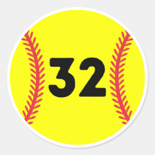 Jersey Favoriet nummer Softball Player #32 Ronde Sticker