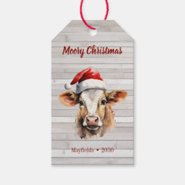 Jersey Koe, Barn Wood, "Moory Christmas" Cadeaulabel