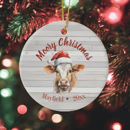 Jersey Koe, Barn Wood, "Moory Christmas" Keramisch Ornament
