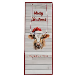 Jersey Koe, Barn Wood "Moory Christmas" Wijn Cadeautas