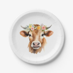 Jersey Koe Dragen Bloemen Floral Meisje Verjaardag Papieren Bordje