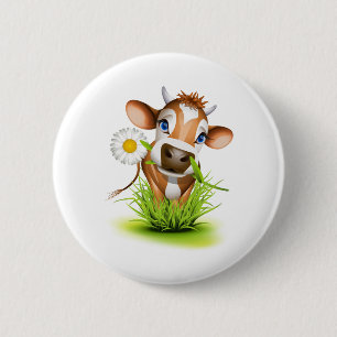 Jersey koe in gras ronde button 5,7 cm