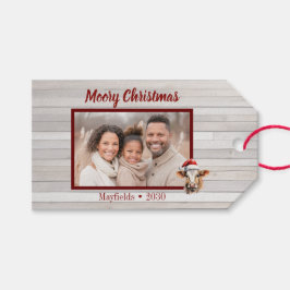 Jersey Koe, Schuur Hout, Foto "Moory Christmas" Cadeaulabel