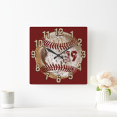 Jersey Number Grunge Baseball Clocks Vierkante Klok (Huis)