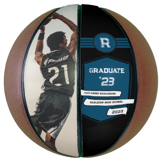 Jersey Nummer | Blauw Afstuderen Monogram Basketbal (Verticaal)