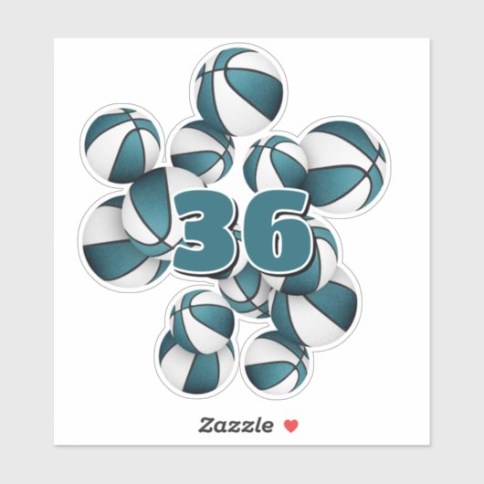 Jersey nummer cluster van blauwgroen witte basketb sticker (Vel)