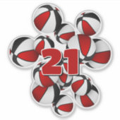 Jersey nummer op cluster van rode zwarte basketbal sticker (Voorkant)