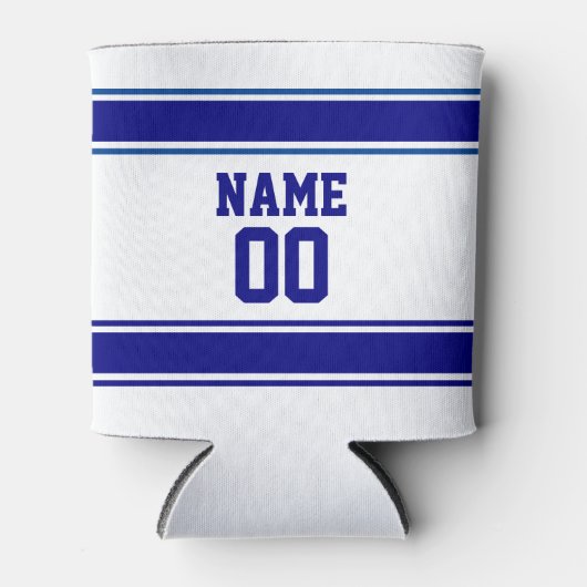 Jersey Style Custom Naam en Nummer Marine Blauw Blikjeskoeler (Voorkant)