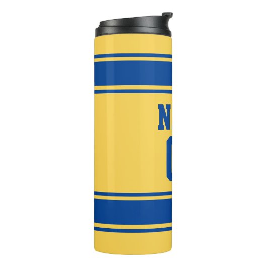 Jersey Style Yellow & Blue Custom Name and Number Thermosbeker (Gedraaid links)