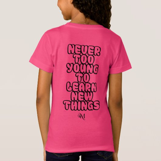 Jersey T-shirt: Nooit te jong (fuchsia) T-shirt (Achterkant)