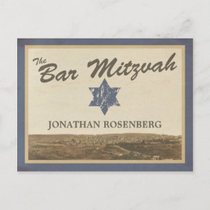  Jerusalem Bar Mitswa Red de datum Navy Aankondigingskaart