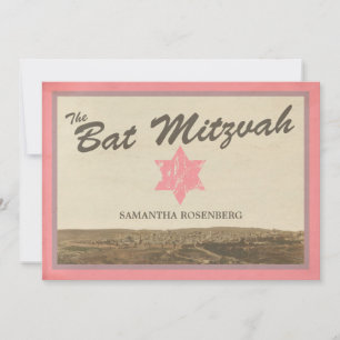  Jerusalem Bat Mitswa Uitnodiging in Roze