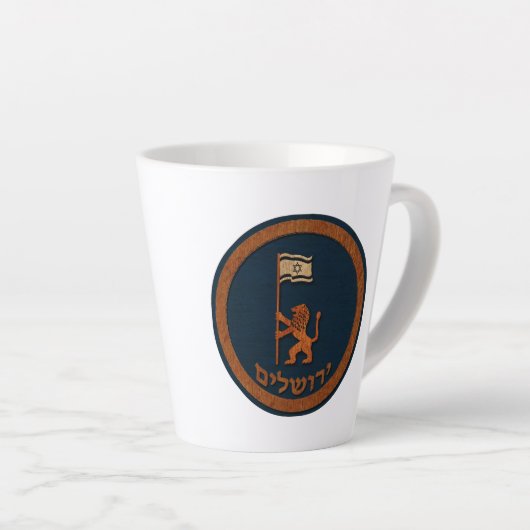 Jerusalem-dag-leeuw met vlag latte mok (Rechterhoek)