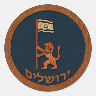 Jerusalem-dag-leeuw met vlag ronde sticker
