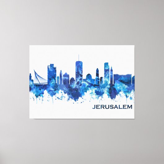 Jerusalem Israel Skyline Blue Canvas Afdruk (Voorkant)