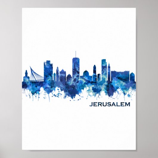 Jerusalem Israel Skyline Blue Poster (Voorkant)