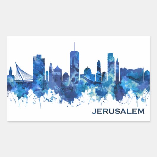 Jerusalem Israel Skyline Blue Rechthoekige Sticker (Voorkant)