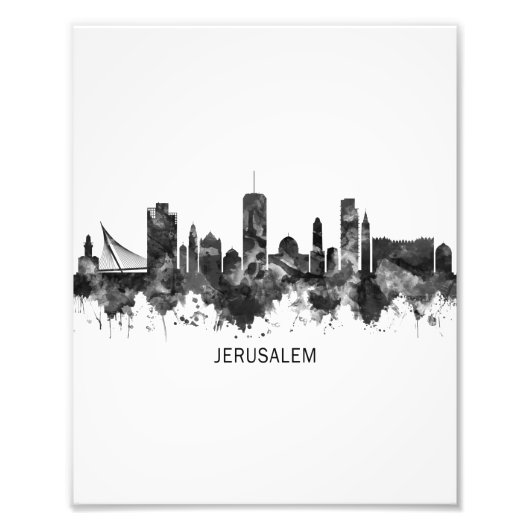 Jerusalem Israel Skyline BW Foto Afdruk (Voorkant)