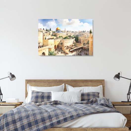 Jerusalem Israel waterverf art Canvas Afdruk (Insitu (Slaapkamer))