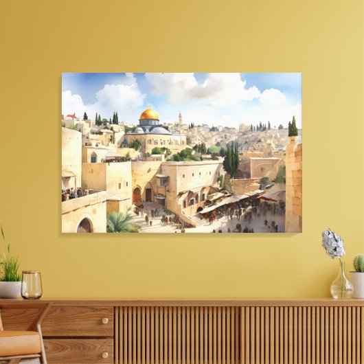 Jerusalem Israel waterverf art Canvas Afdruk (Insitu (Woonkamer))