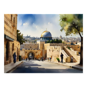 Jerusalem Israel waterverf art Foto Afdruk