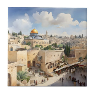Jerusalem Israel waterverf art Tegeltje