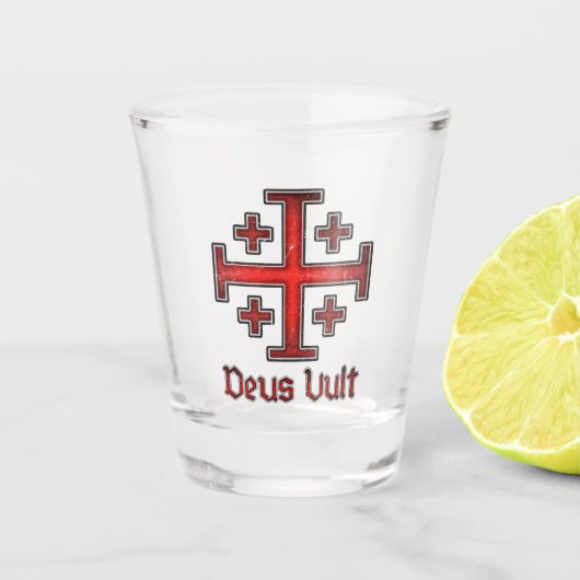 Jerusalem Knight Templar Crusader Cross Deus Vult Shot Glas (Voorkant)