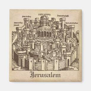 Jerusalem, Medieval Woodcut Magneet