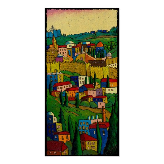 Jerusalem op Dawn, Jonathan Kis-Lev Printed Canvas Perfect Poster (Voorkant)