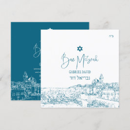 Jerusalem Wall DIY-kleuren, Blauwgroen Bar Mitzvah Kaart