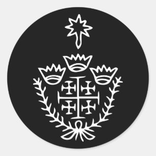 Jerusalemkruis historisch pelgrimstattoo-stempel ronde sticker