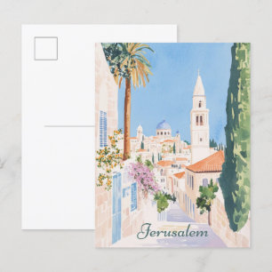 Jeruzalem Gouache Schilderillustratie Reizen Briefkaart