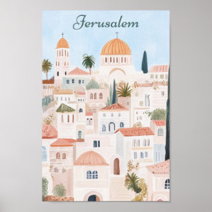 Jeruzalem Gouache Schilderillustratie Reizen Poster