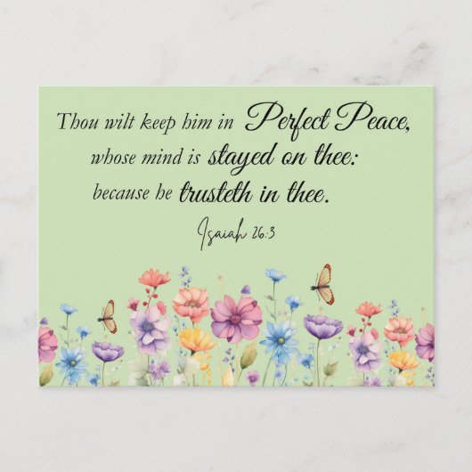 Jesaja 26:3 Perfecte Vrede KJV Wildflowers Bijbel Briefkaart (Voorkant)