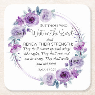 Jesaja 40:31 Zij die op de Heer Floral wachten Vierkante Kartonnen Onderzetter