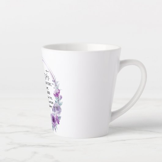 Jesaja 41:10 Vrees niet Paarse Bloemen Schrift Latte Mok (Rechts)